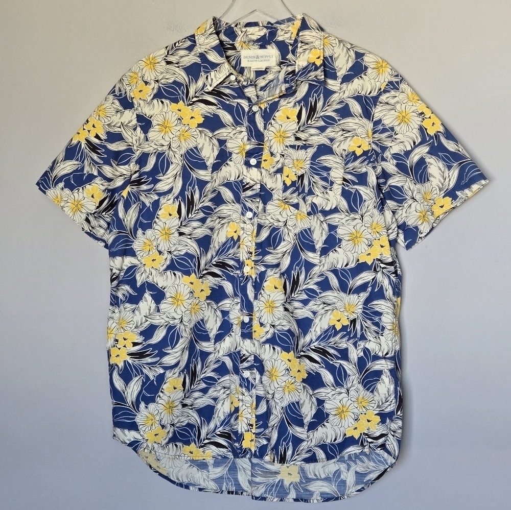 Ralph Lauren Denim & Supply Tropical Button Front Shirt Men XLT Blue Hawaiian